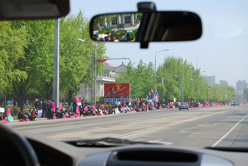 Lining the street