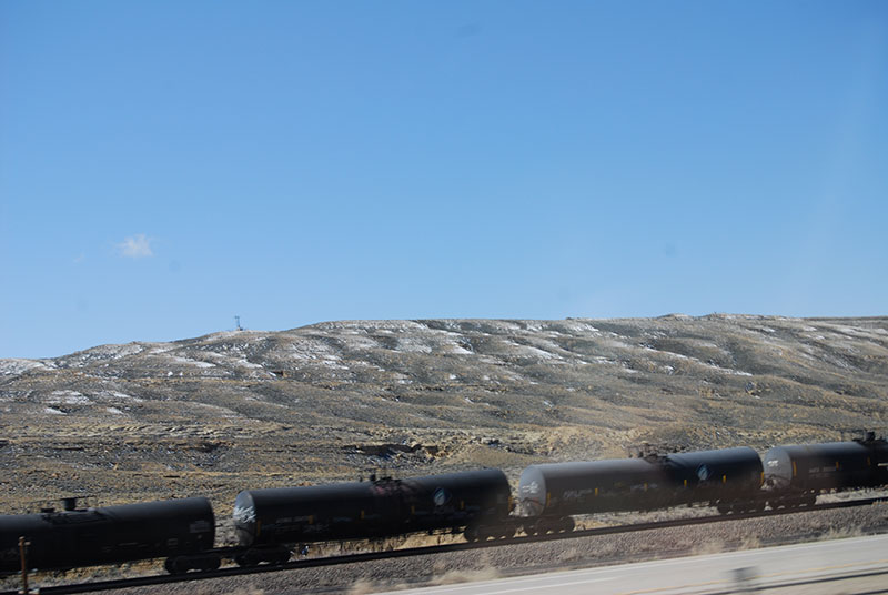 Passing a train in Wyoming