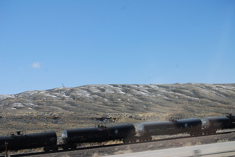 Passing a train in Wyoming