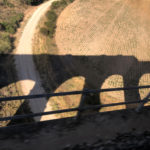 Train and viaduct silhouette on way to Valencia